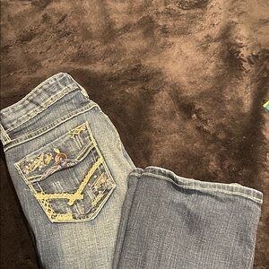 Chic Blue Boot Cut Jeans with Embroidered Detail